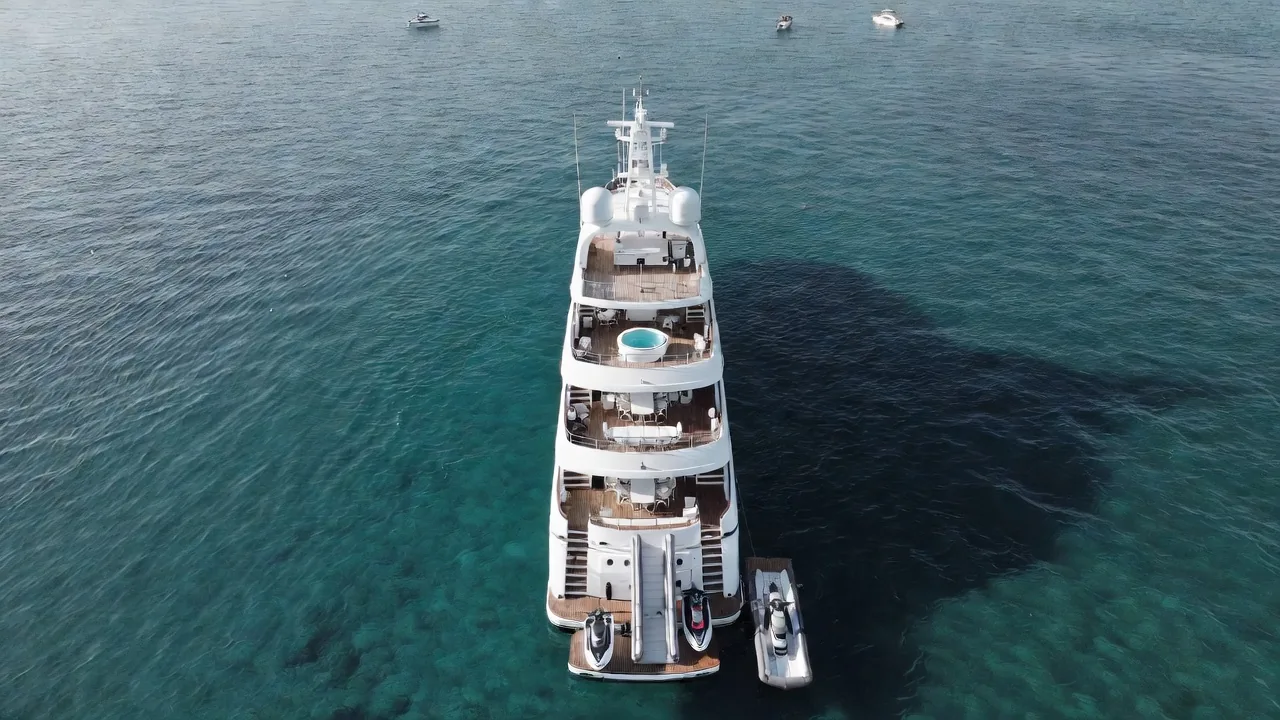 100ft super yacht rental Dubai — mega yacht charter for 60 guests with VIP service and multiple decks
